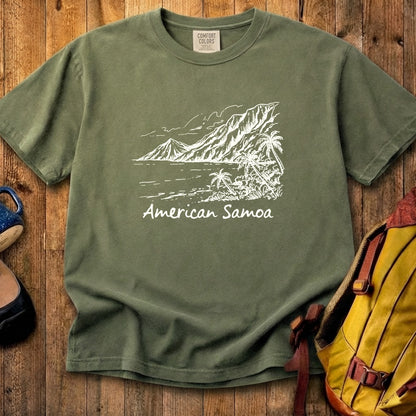 American Samoa Line Drawing Cotton T-Shirt