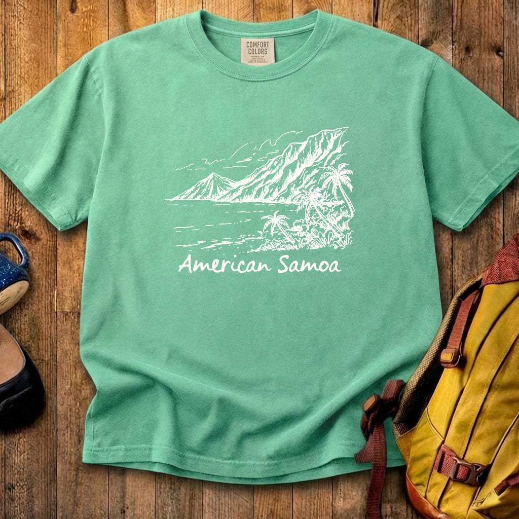 American Samoa Line Drawing Cotton T-Shirt