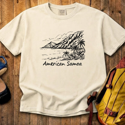 American Samoa Line Drawing Cotton T-Shirt