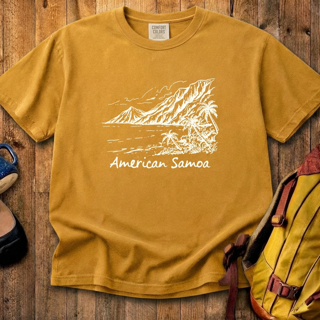 American Samoa Line Drawing Cotton T-Shirt