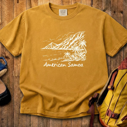American Samoa Line Drawing Cotton T-Shirt