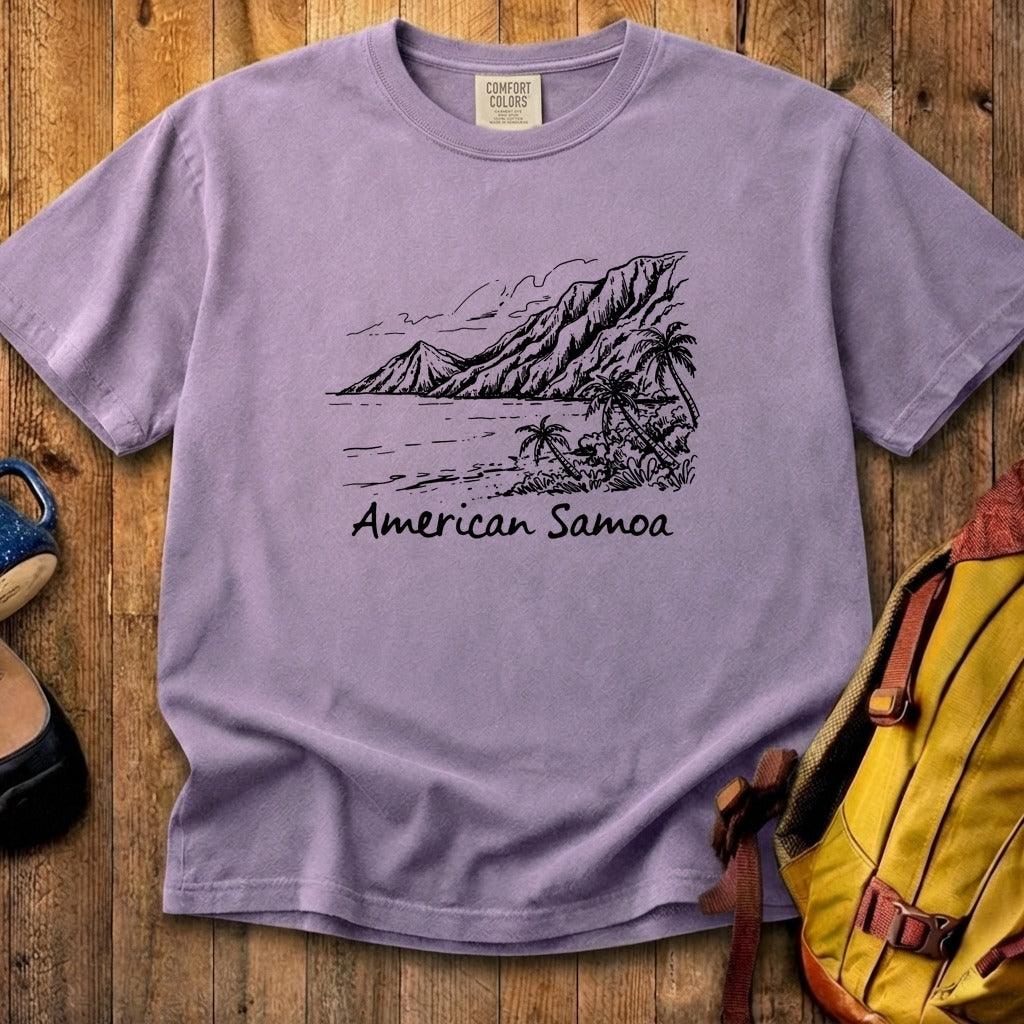 American Samoa Line Drawing Cotton T-Shirt