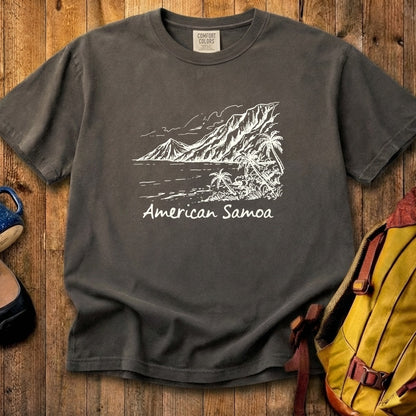 American Samoa Line Drawing Cotton T-Shirt