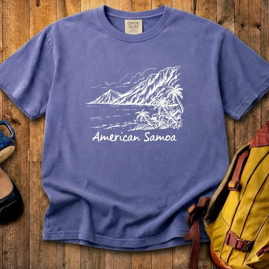 American Samoa Line Drawing Cotton T-Shirt