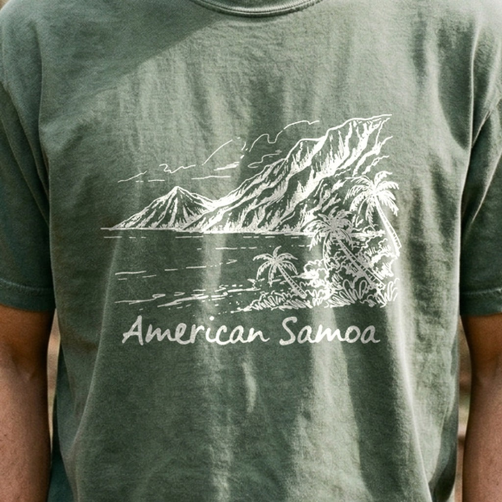 American Samoa Line Drawing Cotton T-Shirt