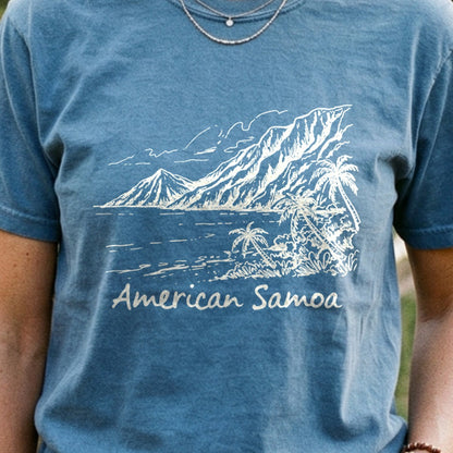 American Samoa Line Drawing Cotton T-Shirt