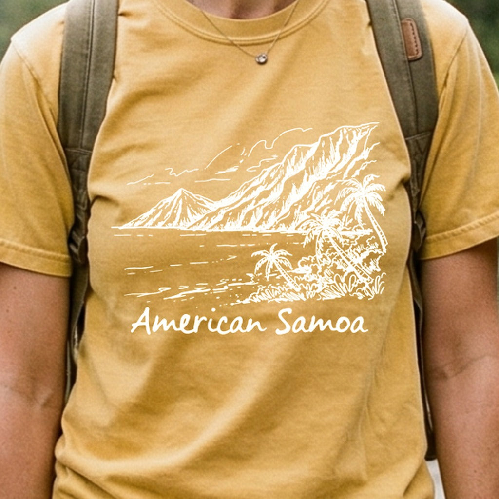 American Samoa Line Drawing Cotton T-Shirt
