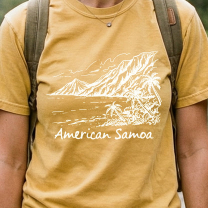 American Samoa Line Drawing Cotton T-Shirt