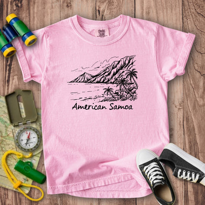 American Samoa Line Drawing Kids Cotton T-Shirt