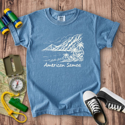 American Samoa Line Drawing Kids Cotton T-Shirt