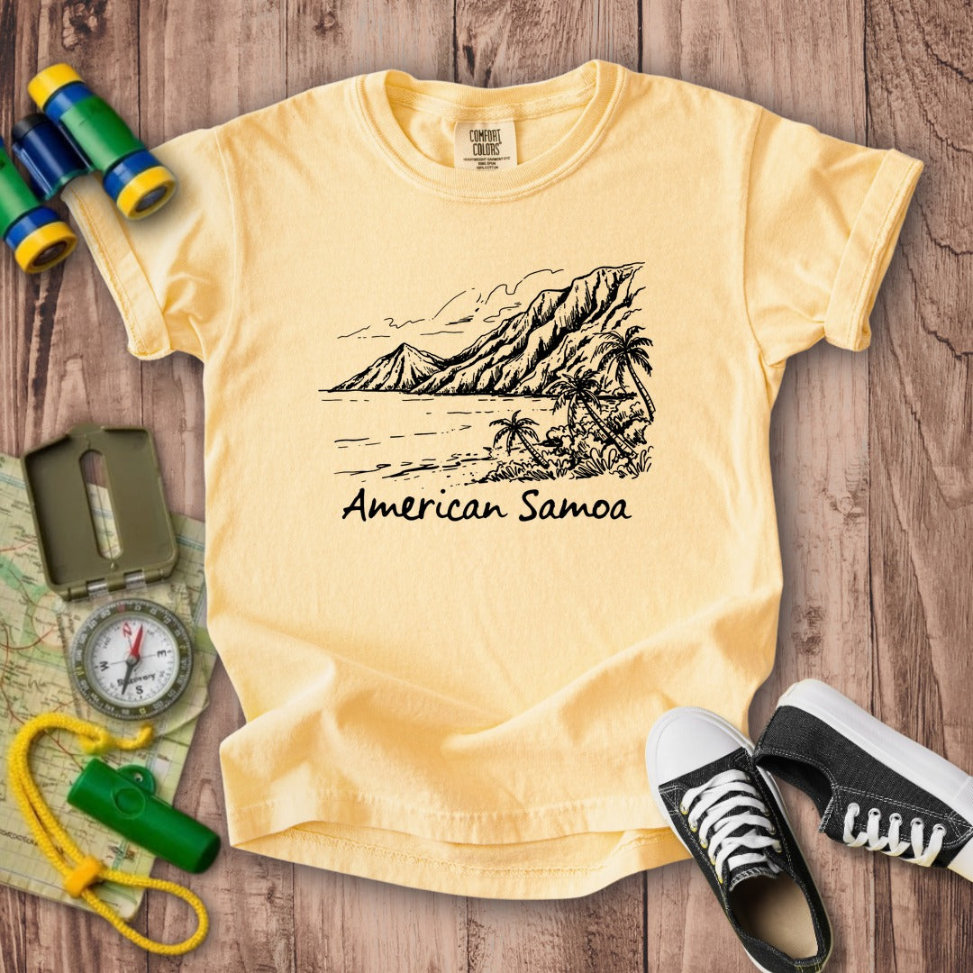 American Samoa Line Drawing Kids Cotton T-Shirt