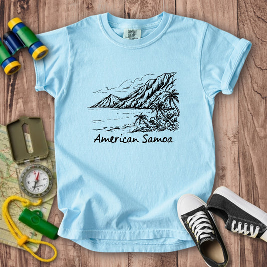 American Samoa Line Drawing Kids Cotton T-Shirt