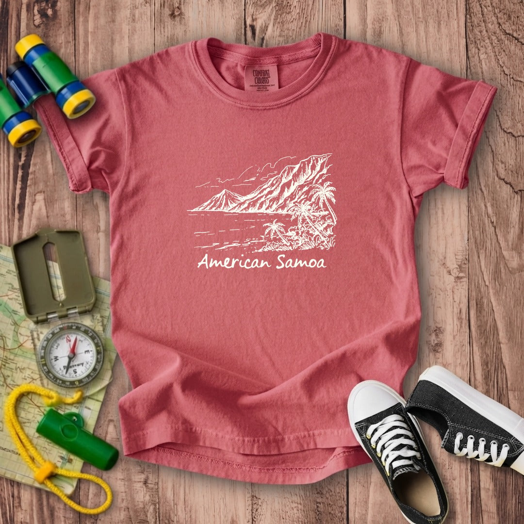 American Samoa Line Drawing Kids Cotton T-Shirt