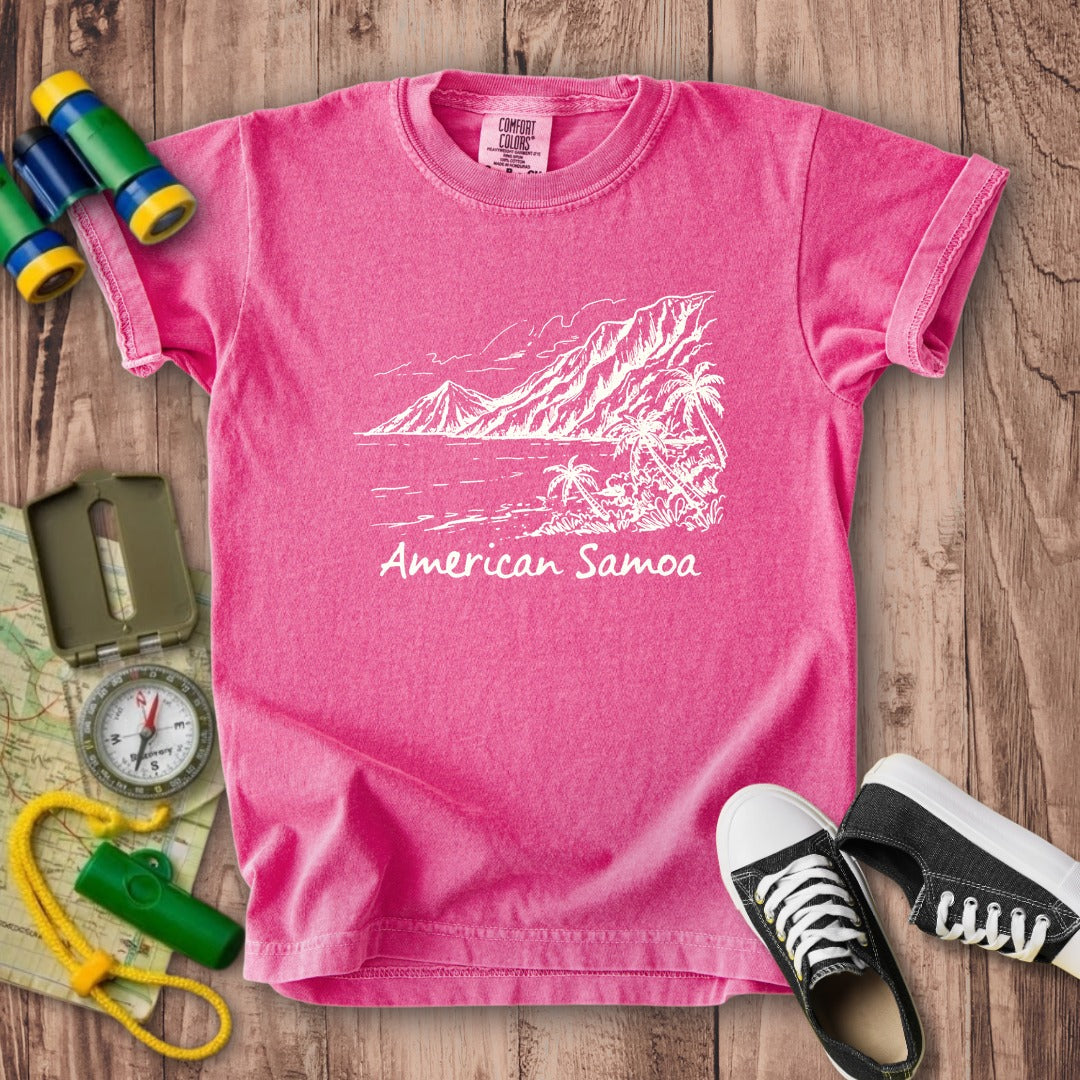 American Samoa Line Drawing Kids Cotton T-Shirt