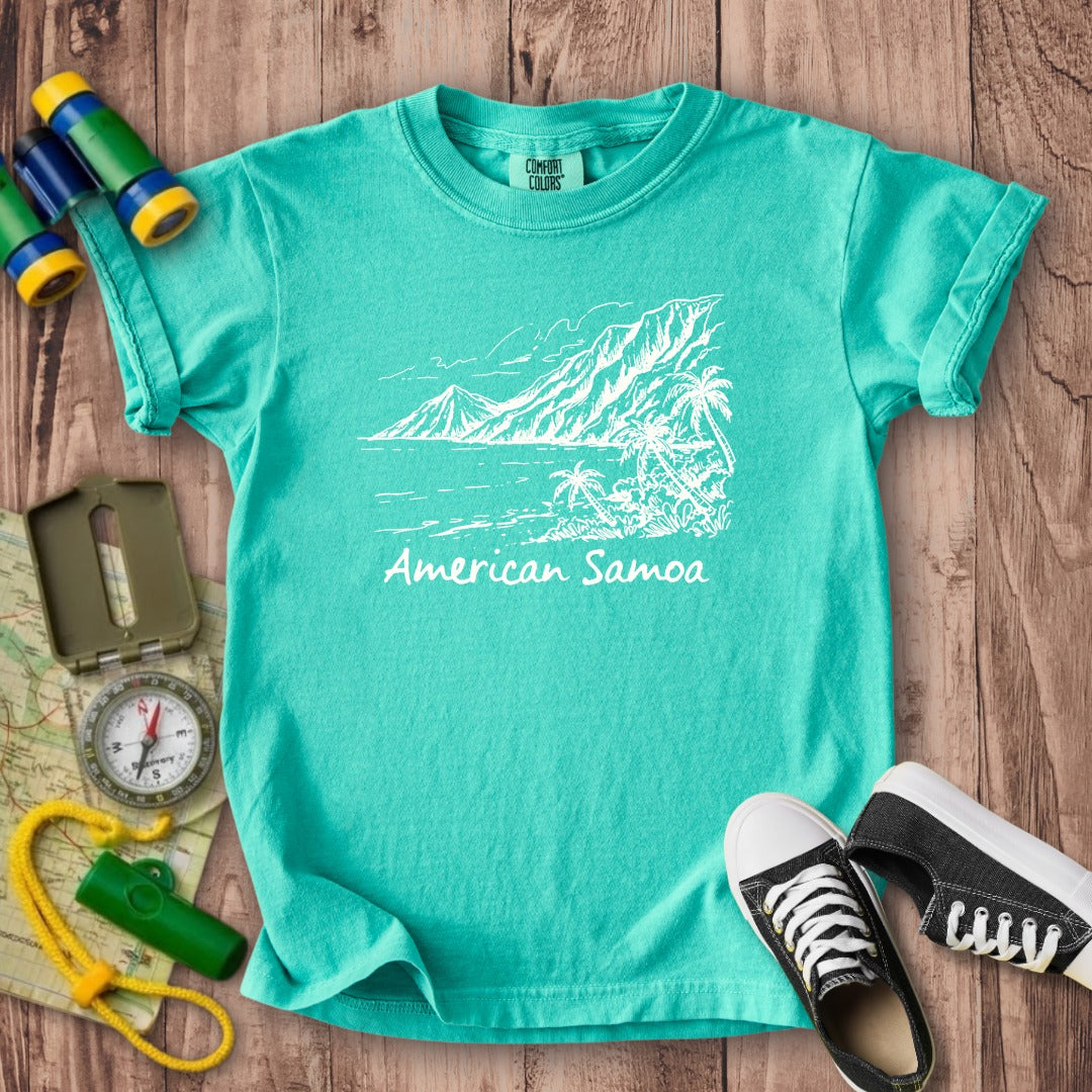 American Samoa Line Drawing Kids Cotton T-Shirt