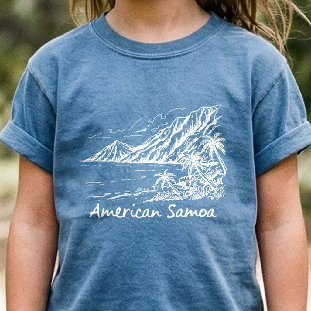 American Samoa Line Drawing Kids Cotton T-Shirt