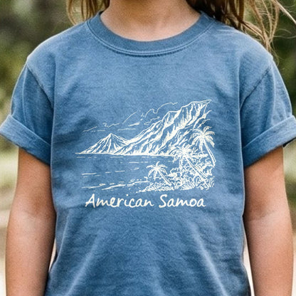 American Samoa Line Drawing Kids Cotton T-Shirt
