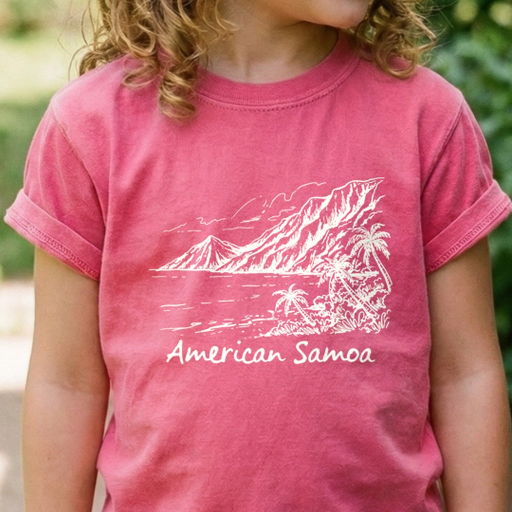 American Samoa Line Drawing Kids Cotton T-Shirt