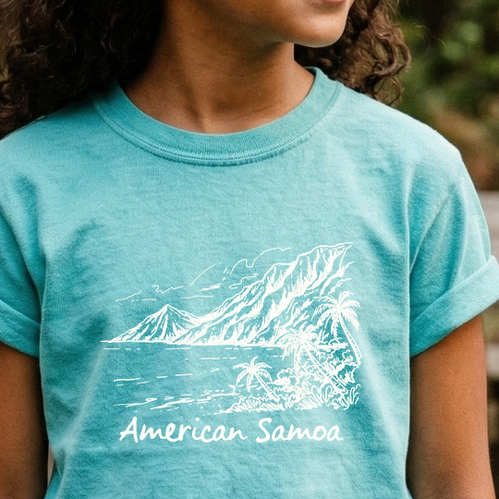 American Samoa Line Drawing Kids Cotton T-Shirt
