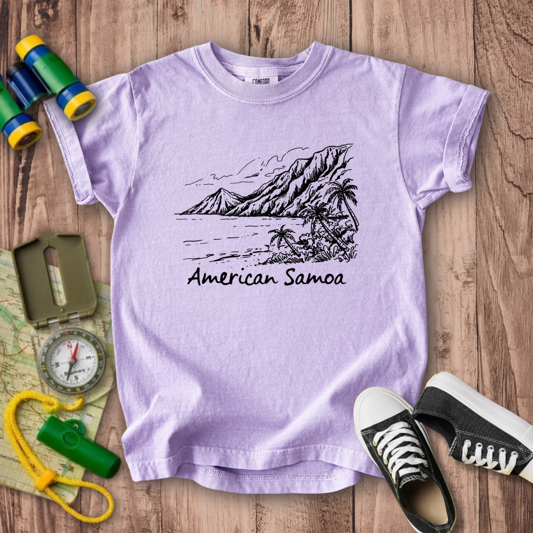 American Samoa Line Drawing Kids Cotton T-Shirt