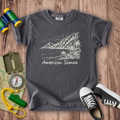 American Samoa Line Drawing Kids Cotton T-Shirt
