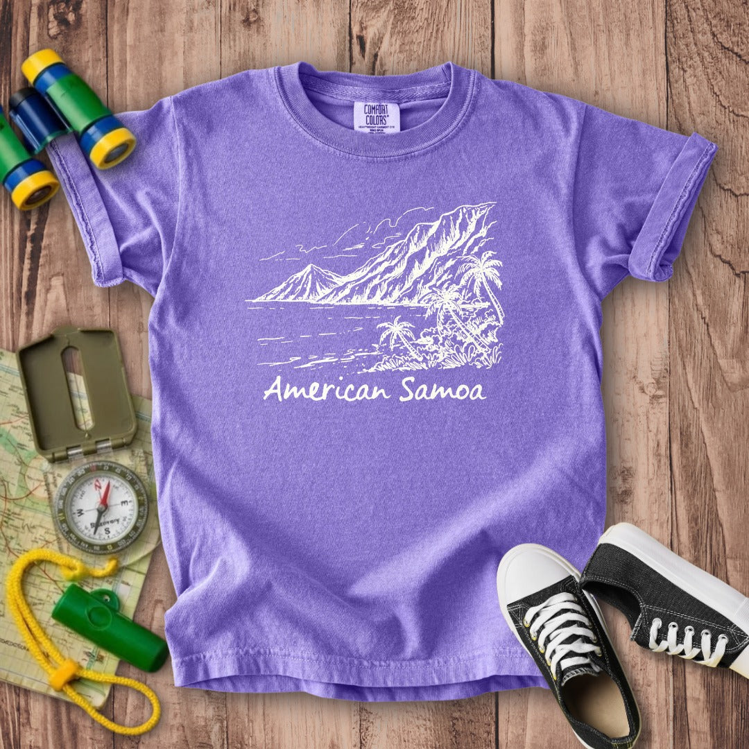 American Samoa Line Drawing Kids Cotton T-Shirt