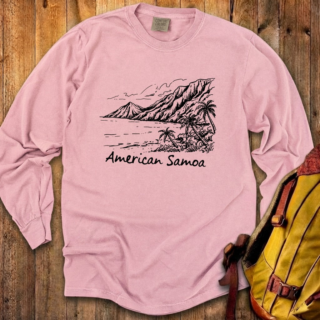 American Samoa Line Drawing Cotton Long Sleeve