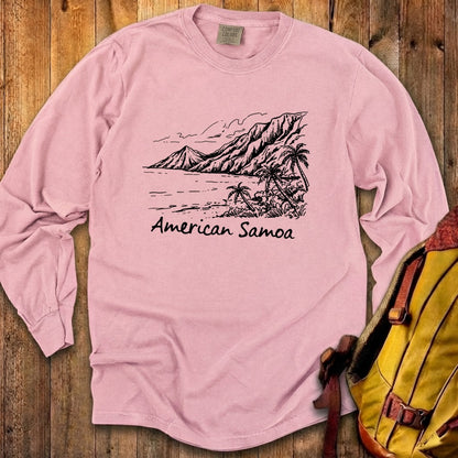American Samoa Line Drawing Cotton Long Sleeve