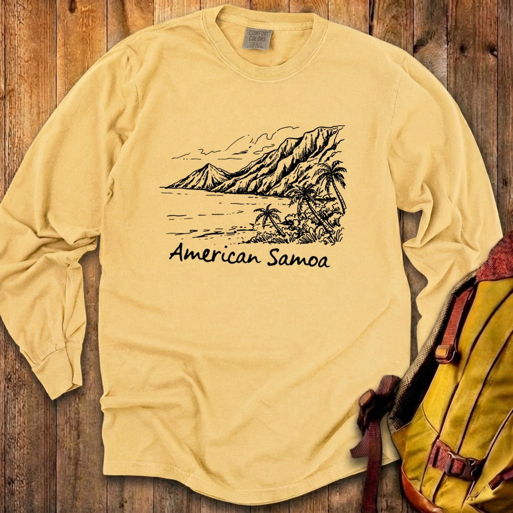 American Samoa Line Drawing Cotton Long Sleeve