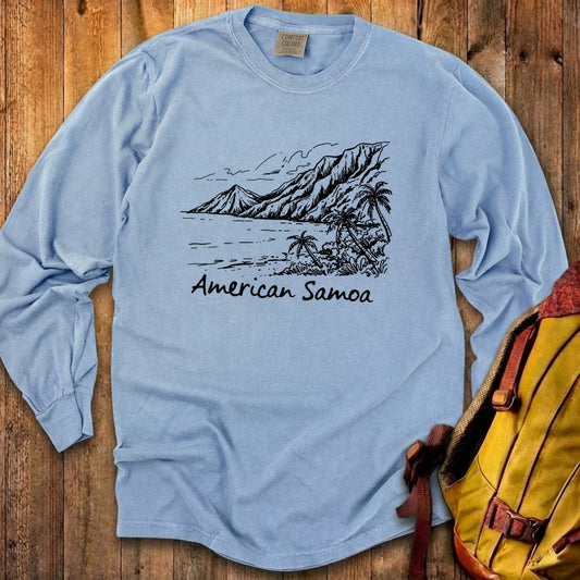 American Samoa Line Drawing Cotton Long Sleeve