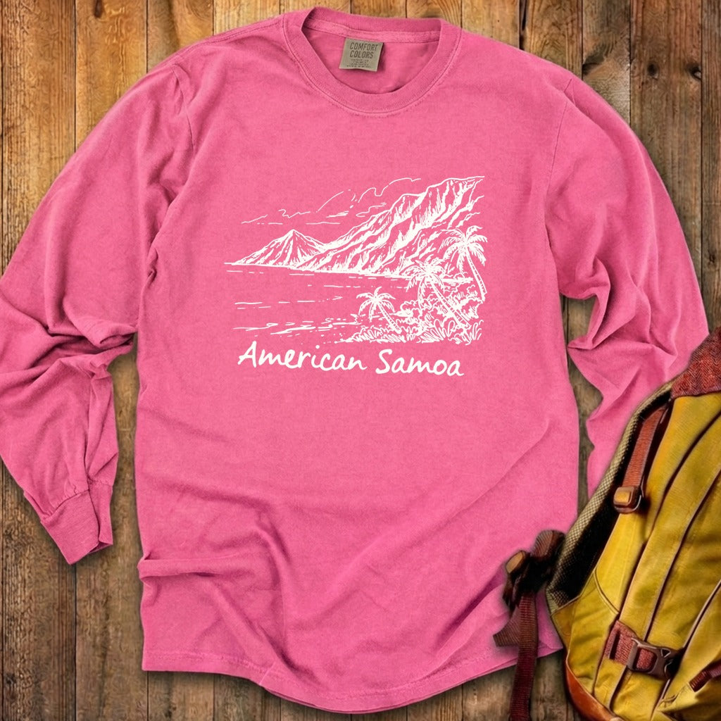 American Samoa Line Drawing Cotton Long Sleeve