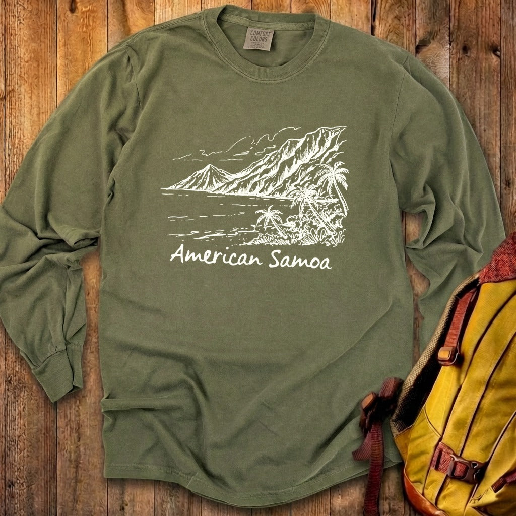 American Samoa Line Drawing Cotton Long Sleeve
