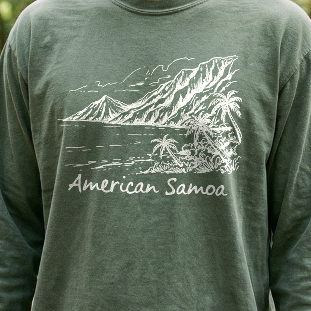 American Samoa Line Drawing Cotton Long Sleeve