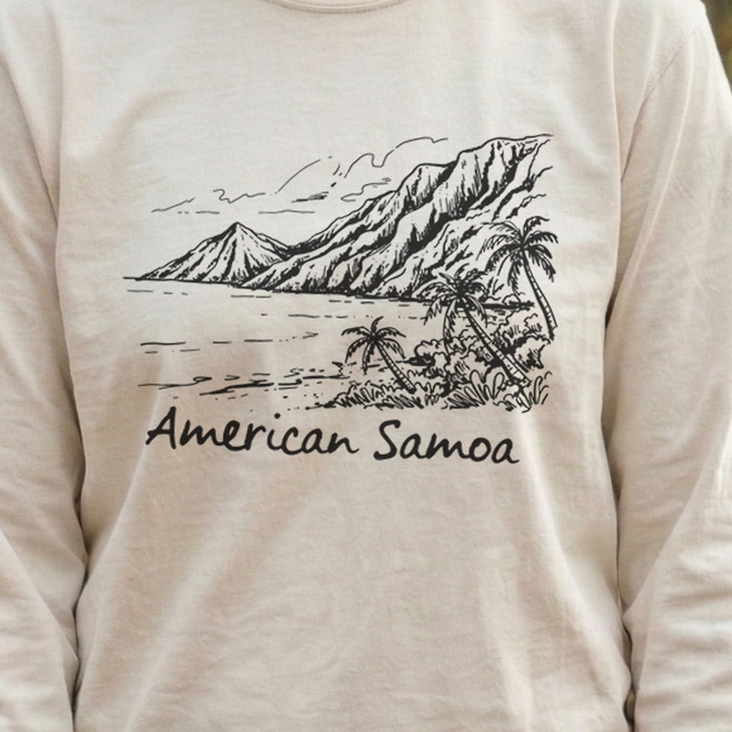 American Samoa Line Drawing Cotton Long Sleeve