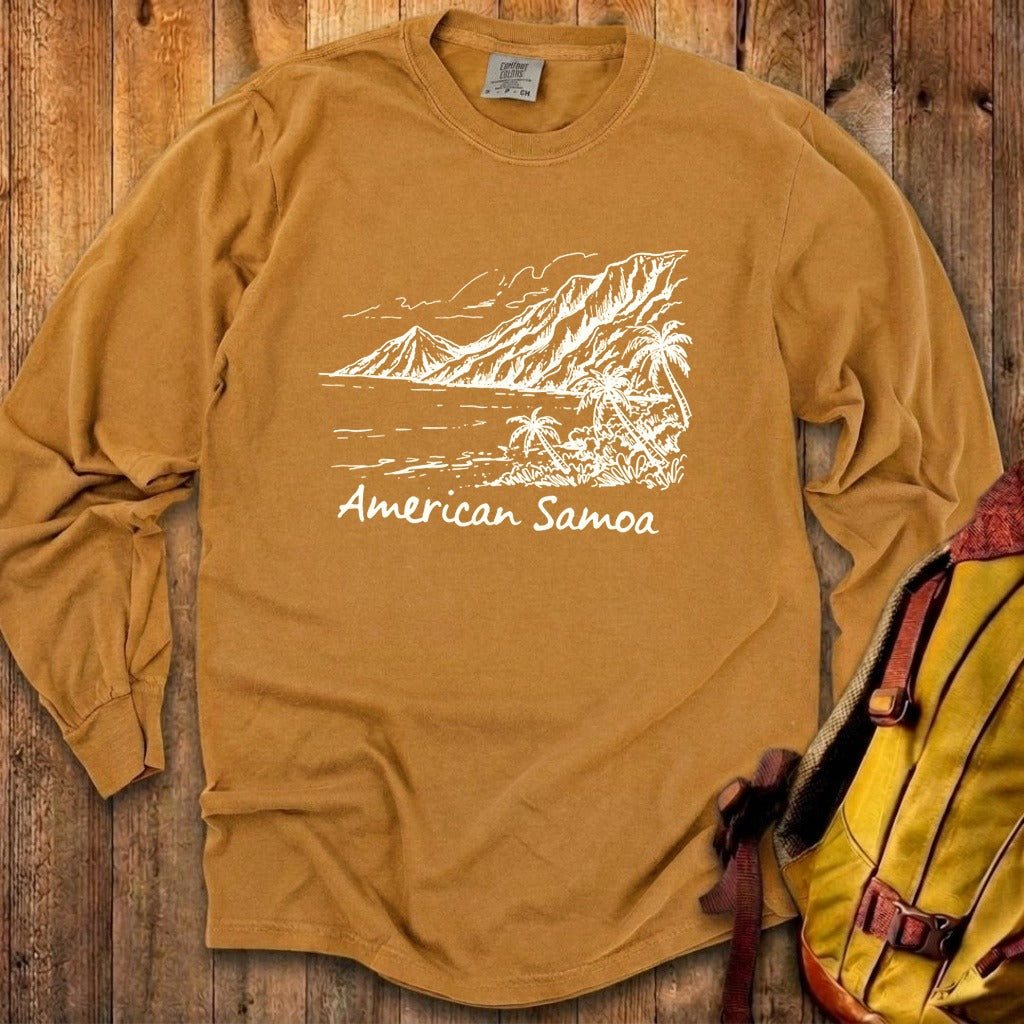 American Samoa Line Drawing Cotton Long Sleeve