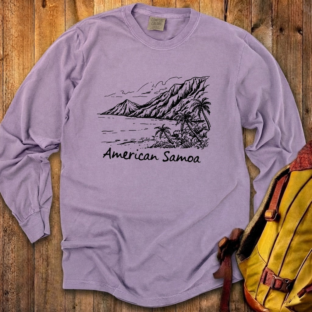American Samoa Line Drawing Cotton Long Sleeve
