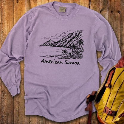 American Samoa Line Drawing Cotton Long Sleeve