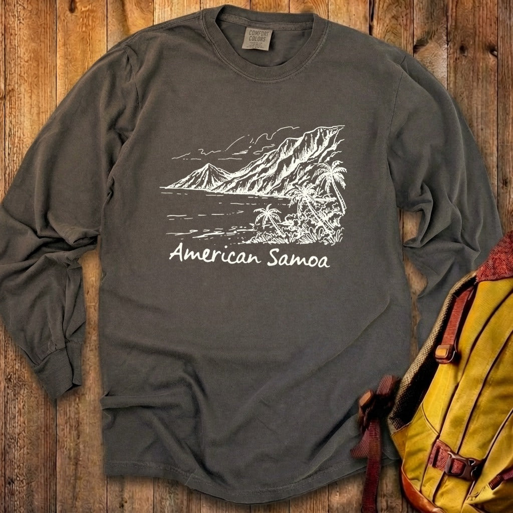 American Samoa Line Drawing Cotton Long Sleeve