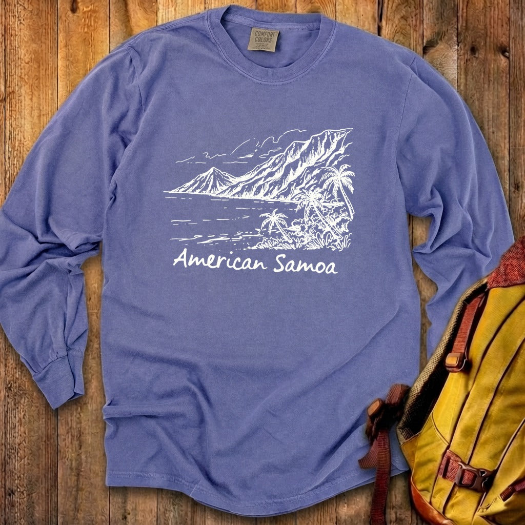 American Samoa Line Drawing Cotton Long Sleeve
