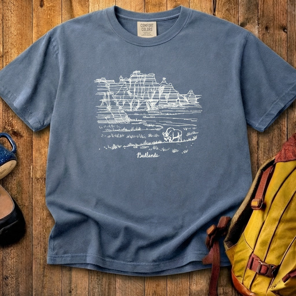 Badlands Line Drawing Cotton T-Shirt