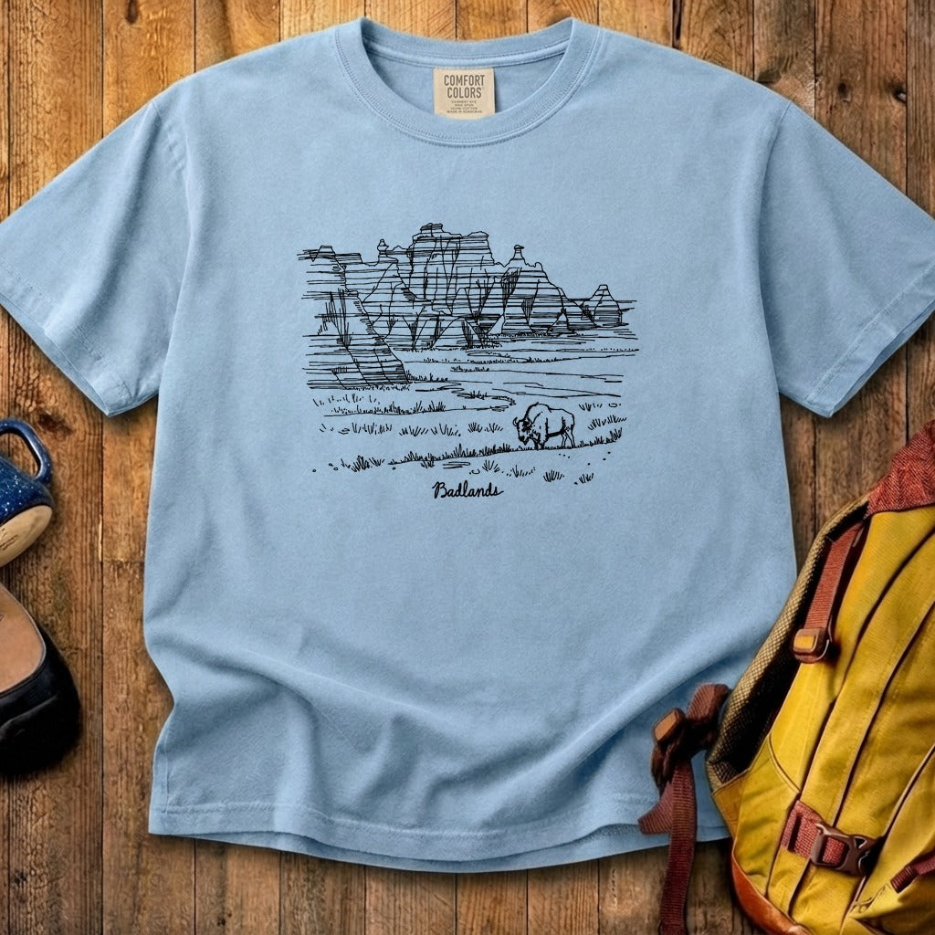 Badlands Line Drawing Cotton T-Shirt
