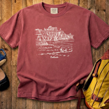 Badlands Line Drawing Cotton T-Shirt