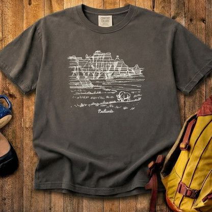 Badlands Line Drawing Cotton T-Shirt