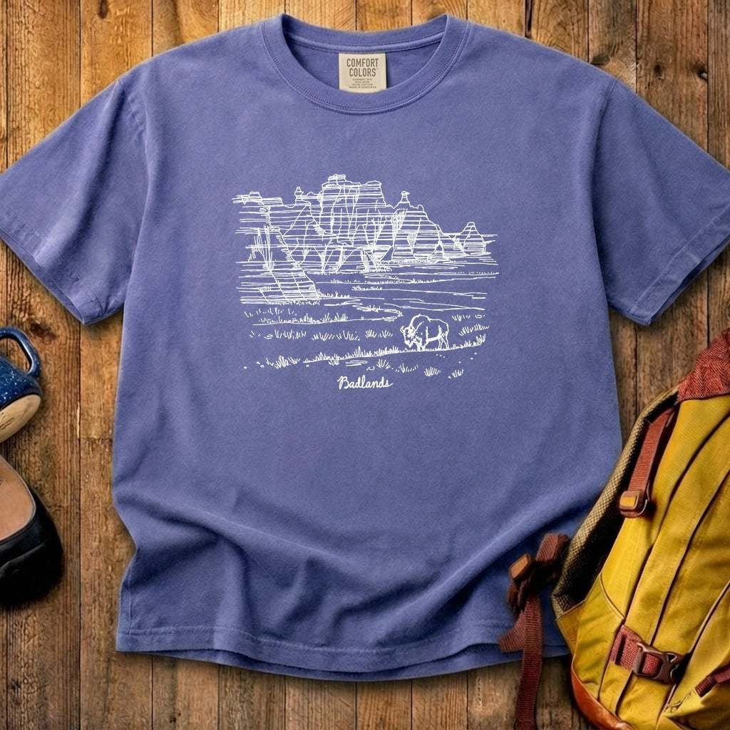 Badlands Line Drawing Cotton T-Shirt
