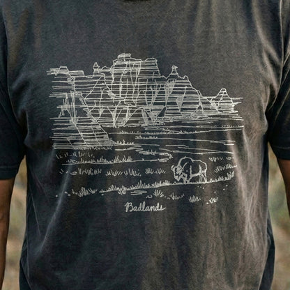 Badlands Line Drawing Cotton T-Shirt