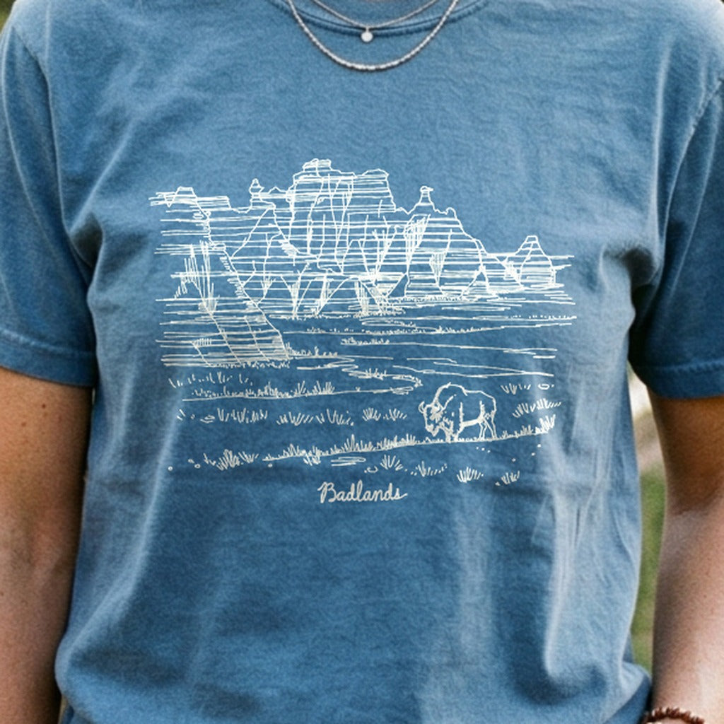 Badlands Line Drawing Cotton T-Shirt