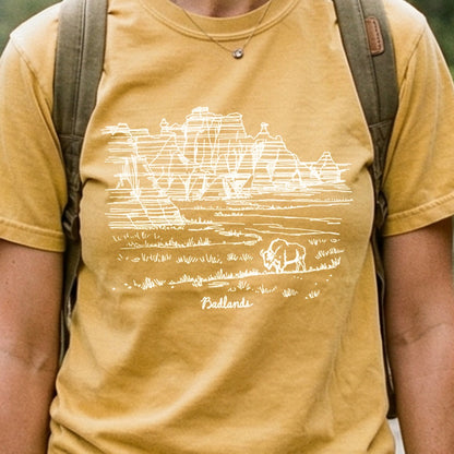 Badlands Line Drawing Cotton T-Shirt