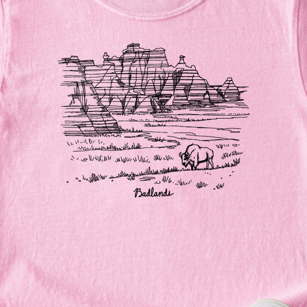 Badlands Line Drawing Kids Cotton T-Shirt