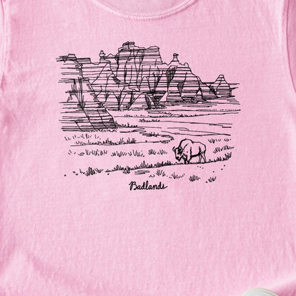 Badlands Line Drawing Kids Cotton T-Shirt