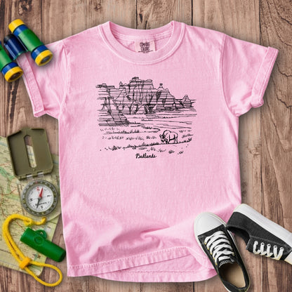 Badlands Line Drawing Kids Cotton T-Shirt